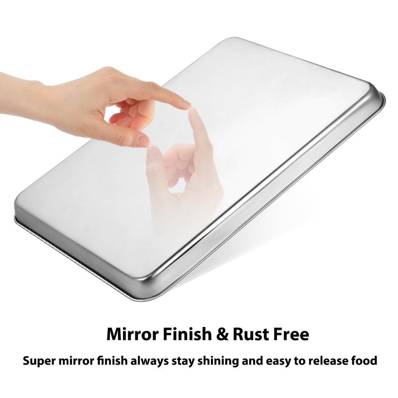 Yododo Baking Sheet, Yododo Stainless Steel Cookie Sheet Toaster Oven Tray Pan Rectangle Size 16 x 12 x 1 inch, Non Toxic & Healthy, Superior Mirror Finish & Easy Clean, Dishwasher Safe - Image 3